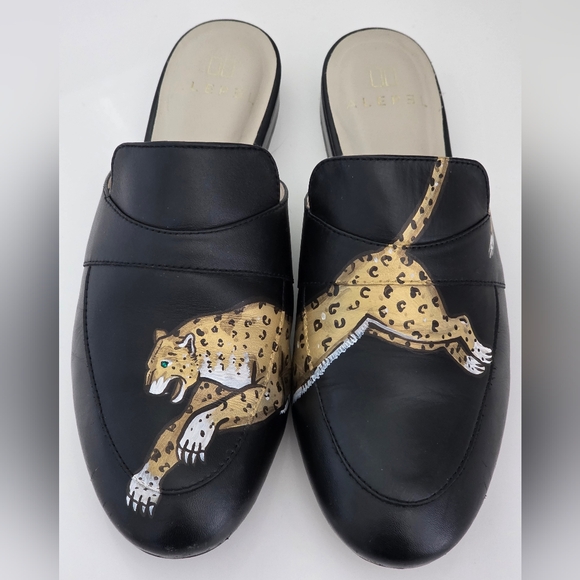 ALEPEL Leopard Black Mules – Hand-Painted – Size 6 – EUC - Picture 5 of 8